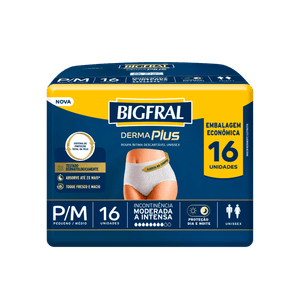 Bigfral Derma Plus Roupa Íntima Descartável P/M 16 Unidades Pacote Econômico