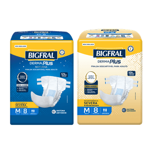 Kit Fralda Bigfral Derma Plus Noturna M 8 Unidades + Fralda Bigfral Derma Plus M 8 Unidades