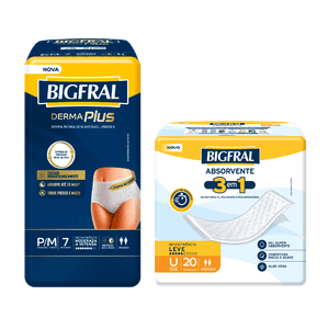 Kit Bigfral Derma Plus Roupa Íntima Descartável P/M 7 Unidades + Bigfral Absorvente 3 em 1 | 20 unidades