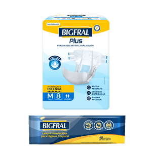 Kit Fralda Bigfral Plus M 8 Unidades + Toalha Umedecida Bigfral 40 Unidades