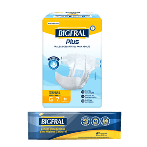 Kit Fralda Bigfral Plus G 7 Unidades + Toalha Umedecida Bigfral 40 Unidades