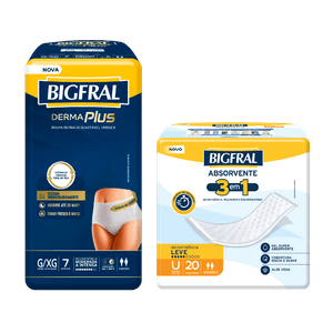 Kit Bigfral Derma Plus Roupa Íntima Descartável G/XG 7 Unidades + Bigfral Absorvente 3 em 1 | 20 unidades