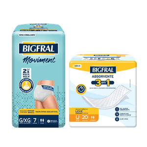 Kit Bigfral Moviment Roupa Íntima Descartável G/XG 7 Unidades + Bigfral Absorvente 3 em 1 | 20 unidades