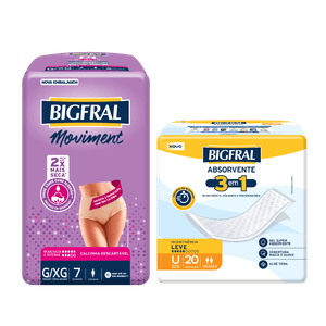 Kit Bigfral Moviment Feminina Roupa Íntima Descartável G/XG 7 Unidades + Bigfral Absorvente 3 em 1 | 20 unidades