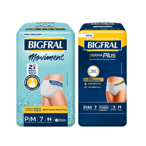 Kit Bigfral Moviment Roupa Íntima Descartável P/M 7 Unidades + Bigfral Derma Plus Roupa Íntima Descartável P/M 7 Unidades