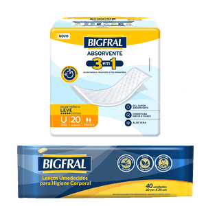 Kit Toalha Umedecida Bigfral 40 Unidades + Bigfral Absorvente 3 em 1 | 20 unidades