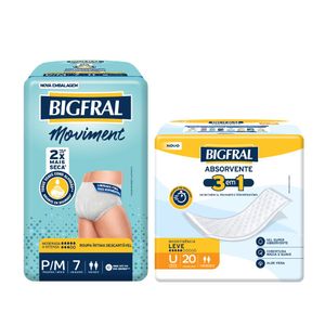 Kit Bigfral Moviment Roupa Íntima Descartável P/M 7 Unidades + Bigfral Absorvente 3 em 1 | 20 unidades