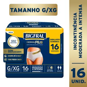 Bigfral Derma Plus Roupa Íntima Descartável G/XG 16 Unidades Pacote Econômico